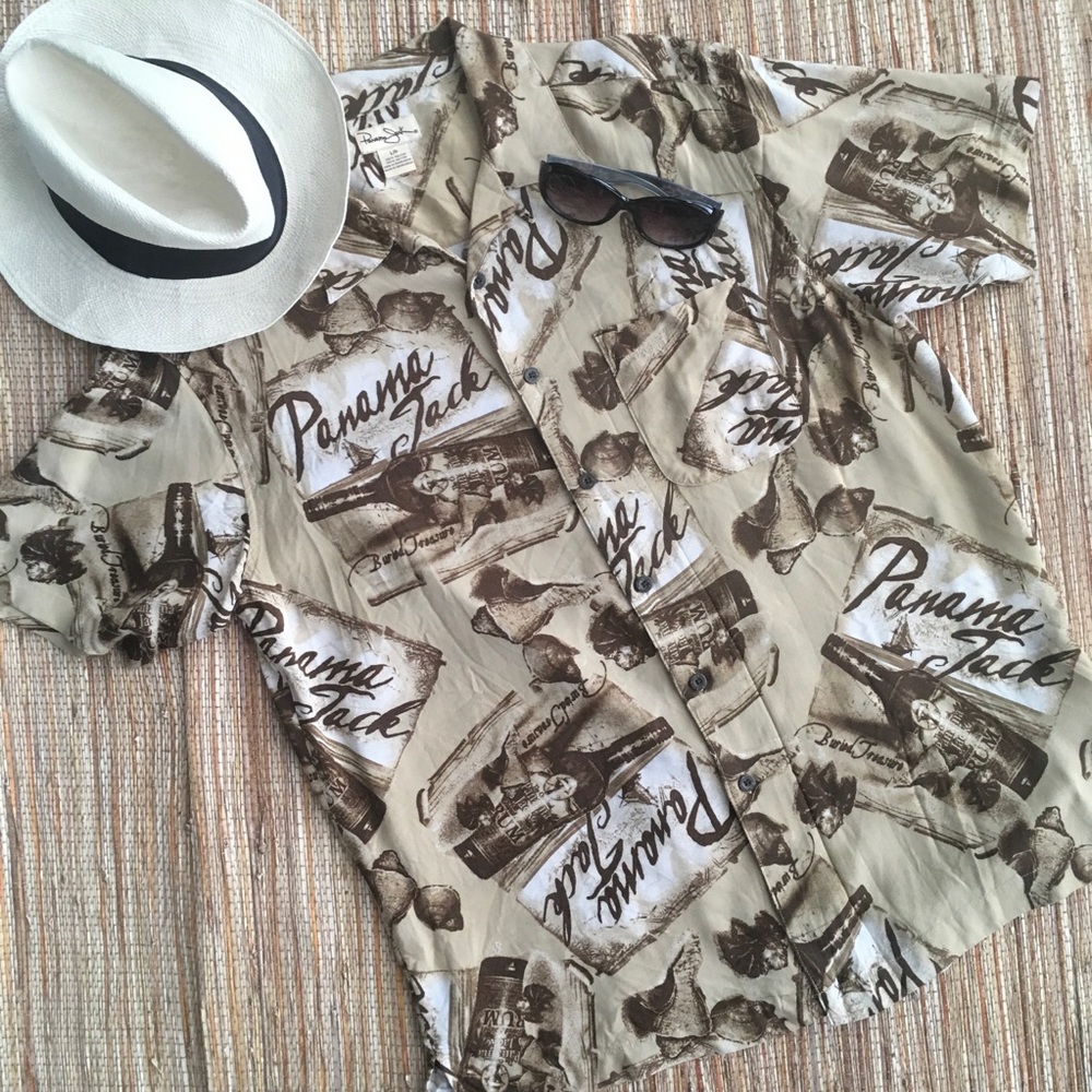 Vintage Panama Jack Rum Island Camp Shirt LG